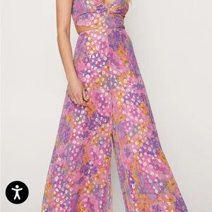 Nasty Gal Women’s Metallic Floral Multi-Color Strappy Back Jumpsuit